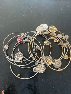 Alex and Ani Mixed Metal Charm Bangle Stack - Gold & Silver with Pink Accent